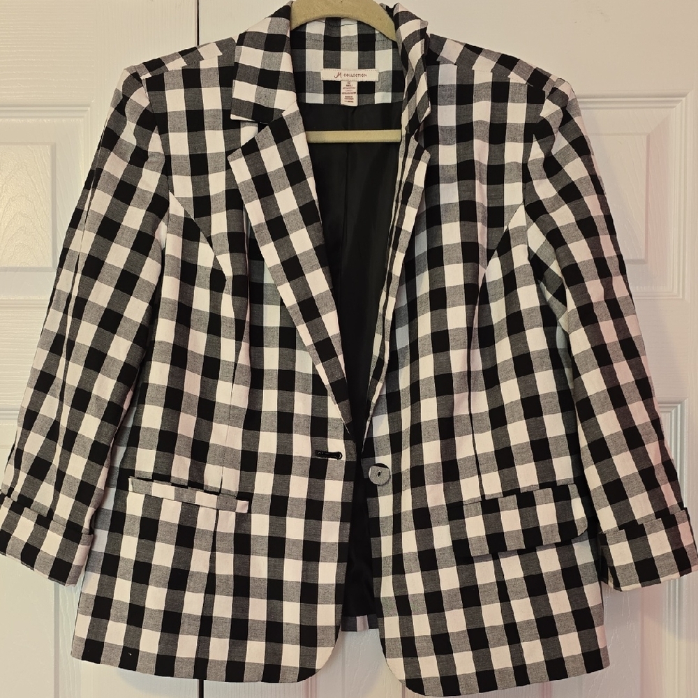 JM Collection Black and White Plaid Blazer